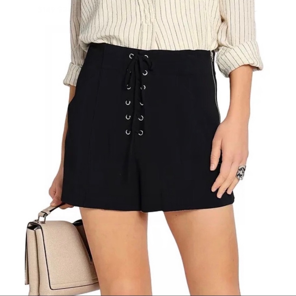 NEW A.L.C. BLACK HIGH WAISTED LACE-UP SHORTS
